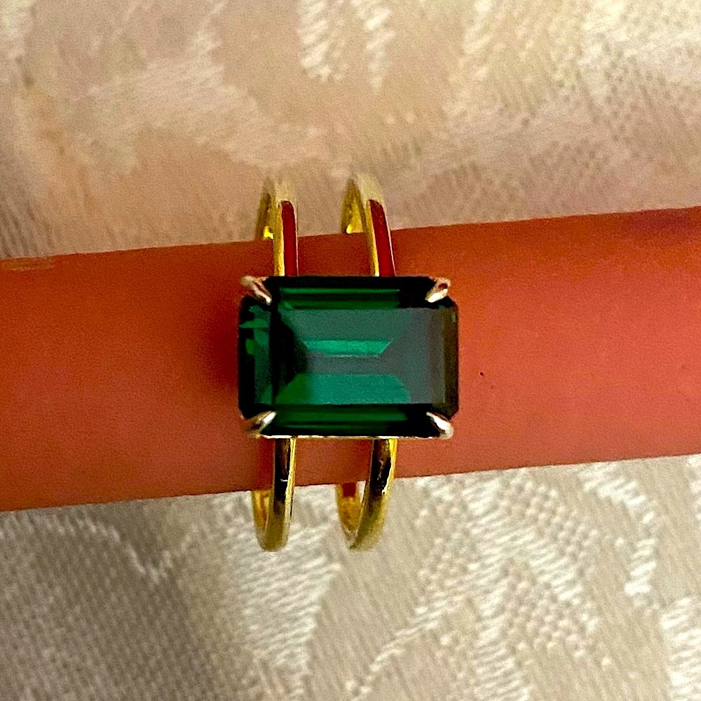 Maxine ring, emerald green, yellow gold over sterling silver size 8